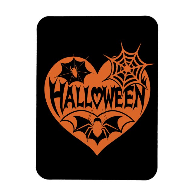 Halloween-Herz, orange Herzform, Spinnennetz Magnet (Vertikal)