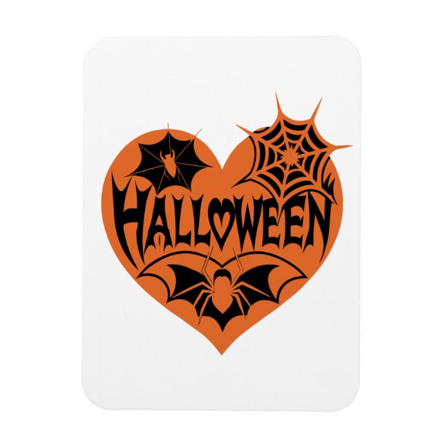 Halloween-Herz, orange Herzform, Spinnennetz Magnet (Vertikal)