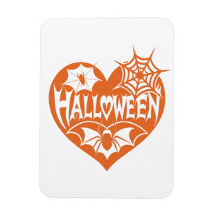 Halloween-Herz, orange Herzform, Spinnennetz Magnet