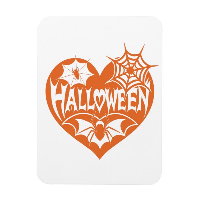 Halloween-Herz, orange Herzform, Spinnennetz Magnet (Vertikal)