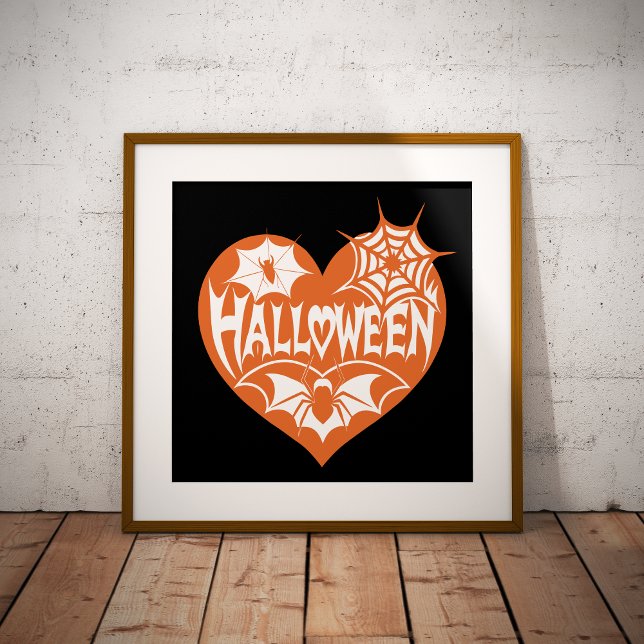 Halloween-Herz, orange Herzform, Spinnennetz Poster (Von Creator hochgeladen)