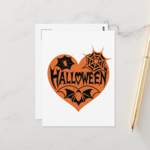 Halloween-Herz, orange Herzform, Spinnennetz Postkarte