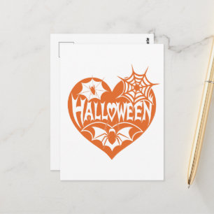 Halloween-Herz, orange Herzform, Spinnennetz Postkarte