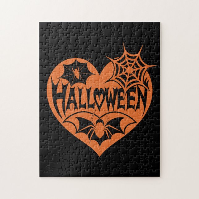 Halloween-Herz, orange Herzform, Spinnennetz Puzzle (Vertikal)