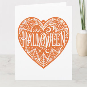 Halloween Herz, Orangefarbene Herzform, Urlaub Karte