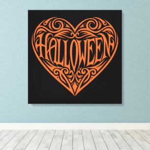Halloween-Herz, Oranges Herz, Feiertag Leinwanddruck