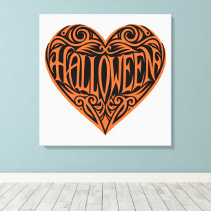 Halloween-Herz, Oranges Herz, Feiertag Leinwanddruck