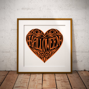 Halloween-Herz, Oranges Herz, Feiertag Poster