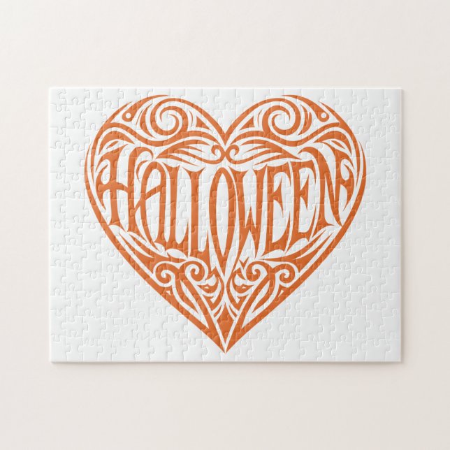 Halloween-Herz, Oranges Herz, Feiertag Puzzle (Horizontal)