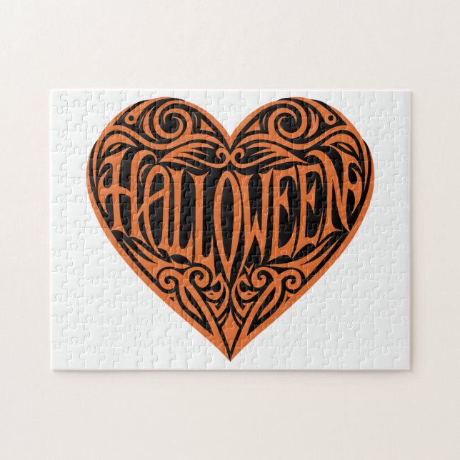 Halloween-Herz, Oranges Herz, Feiertag Puzzle (Horizontal)