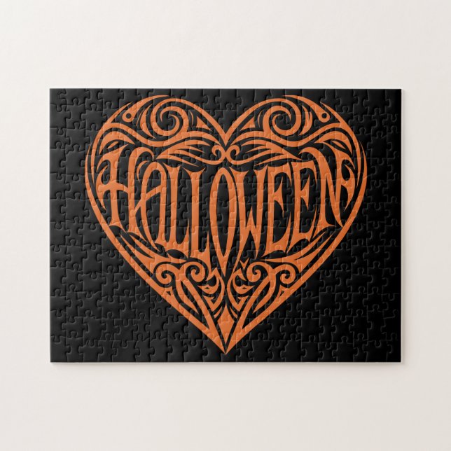 Halloween-Herz, Oranges Herz, Feiertag Puzzle (Horizontal)