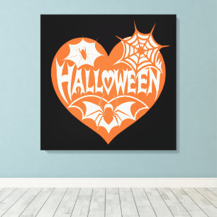Halloween-Herz, oranges Herz in Spinnennetz-Optik Leinwanddruck