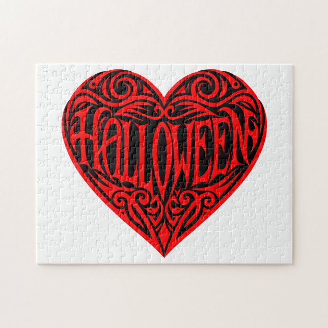 Halloween Herz, Rotes Herz, Feiertag Puzzle (Horizontal)