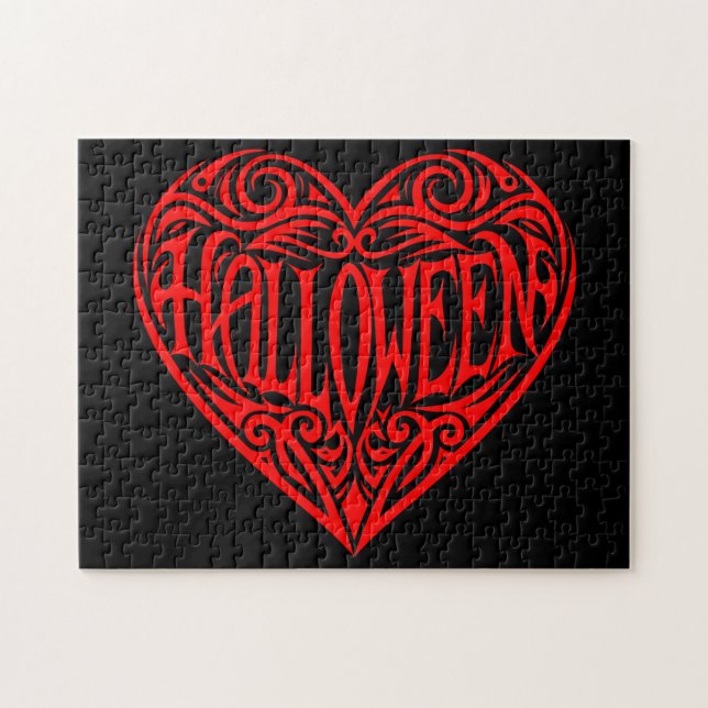 Halloween-Herz, rotes Herz, Feiertag Puzzle (Horizontal)