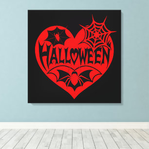 Halloween-Herz, rotes Herz, Spinnennetz Leinwanddruck