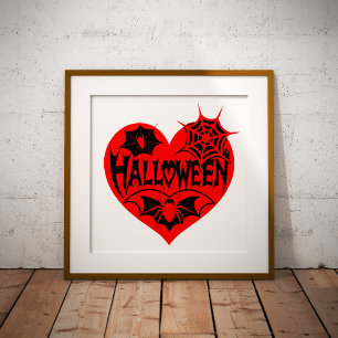 Halloween-Herz, rotes Herz, Spinnennetz Poster