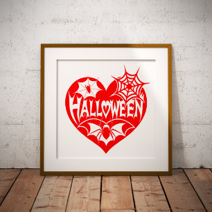 Halloween-Herz, rotes Herz, Spinnennetz Poster