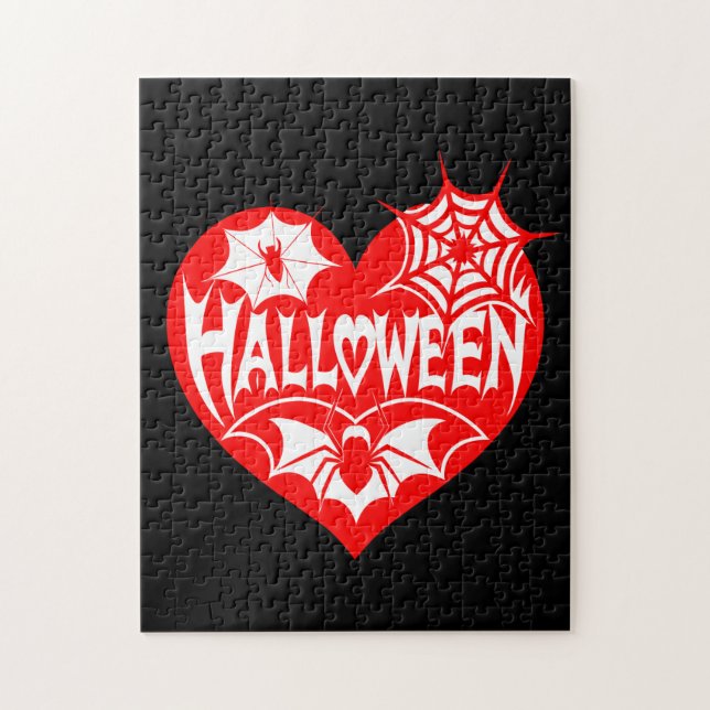 Halloween-Herz, rotes Herz, Spinnennetz Puzzle (Vertikal)
