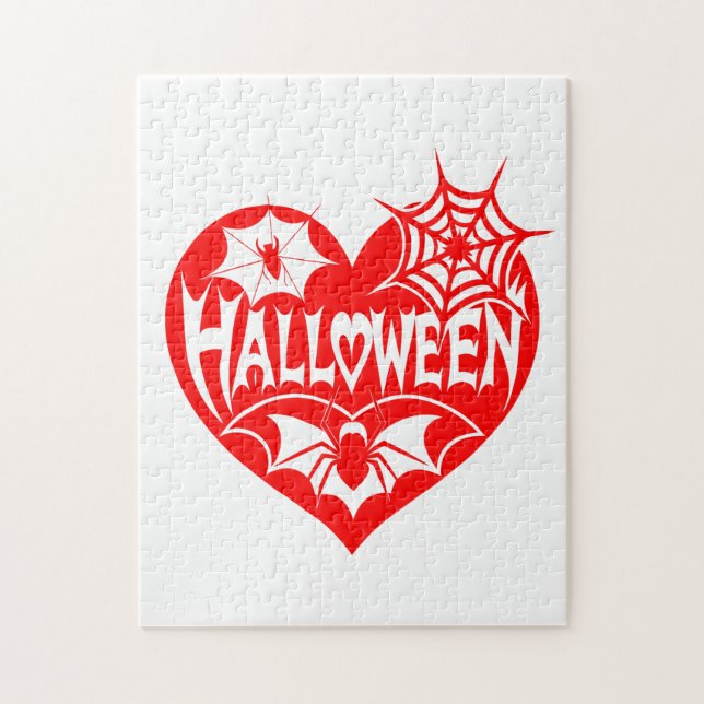 Halloween-Herz, rotes Herz, Spinnennetz Puzzle (Vertikal)