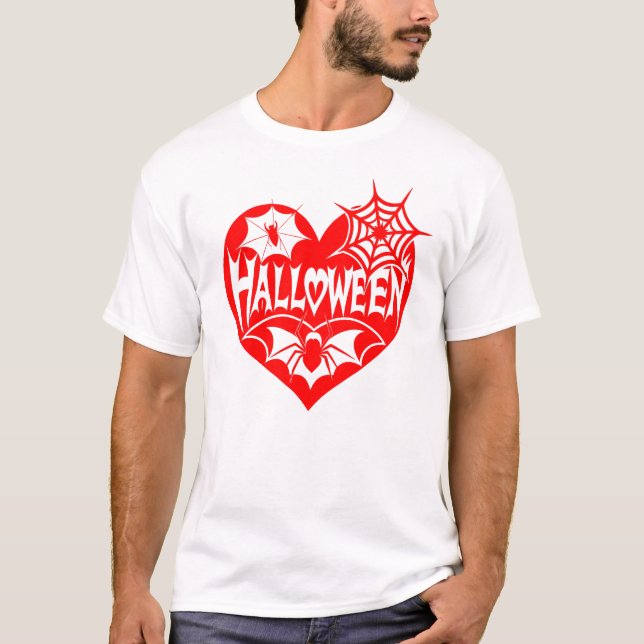 Halloween-Herz, rotes Herz, Spinnennetz T-Shirt (Vorderseite)