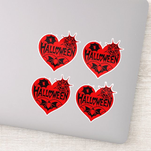 Halloween-Herz, rotes Herzform, Spinnennetz Aufkleber (Detail)