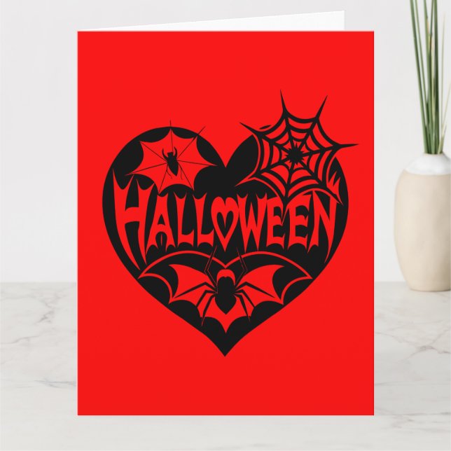 Halloween Herz, Schwarze Herzform, Spiegeleflex Karte (Vorderseite)