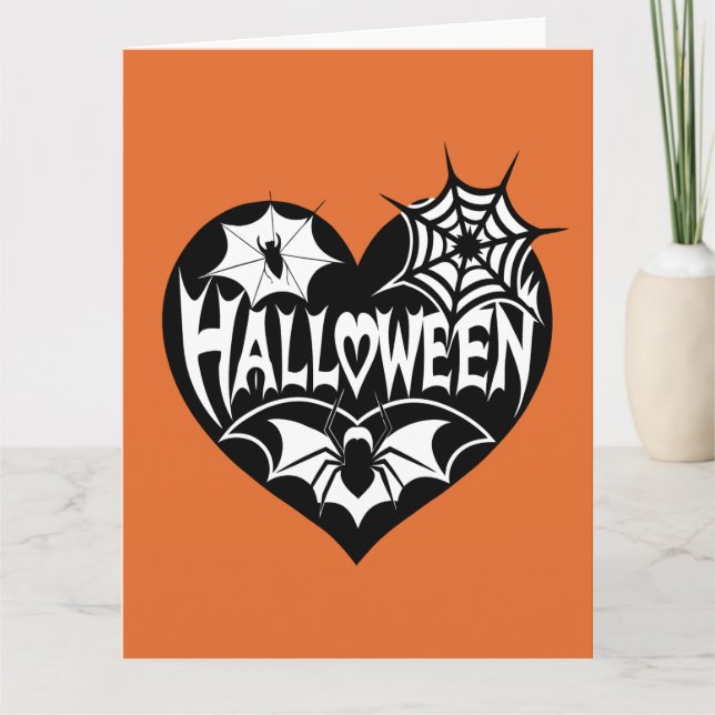 Halloween Herz, Schwarze Herzform, Spiegeleflex Karte (Vorderseite)