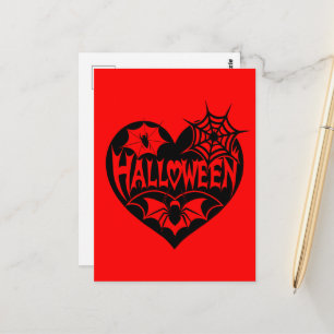 Halloween Herz, Schwarze Herzform, Spiegeleflex Postkarte