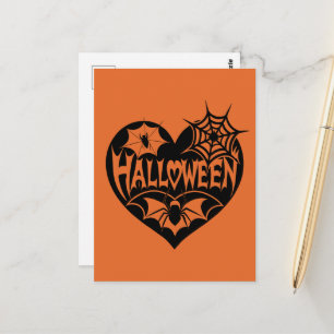 Halloween Herz, Schwarze Herzform, Spiegeleflex Postkarte