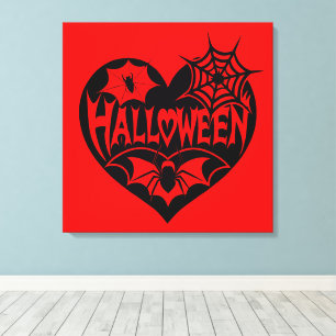 Halloween-Herz, schwarze Herzform, Spinnennetz Leinwanddruck