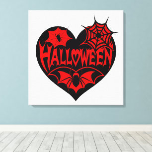 Halloween-Herz, schwarze Herzform, Spinnennetz Leinwanddruck