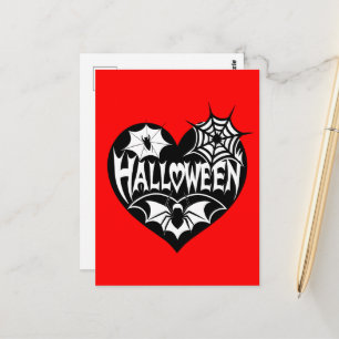 Halloween-Herz, schwarze Herzform, Spinnennetz Postkarte