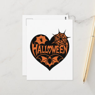 Halloween-Herz, schwarze Herzform, Spinnennetz Postkarte