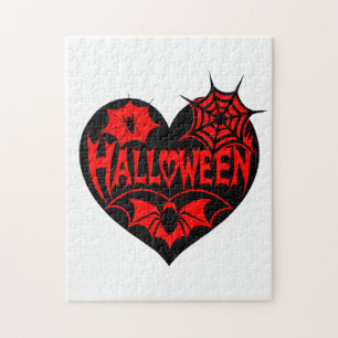 Halloween-Herz, schwarze Herzform, Spinnennetz Puzzle