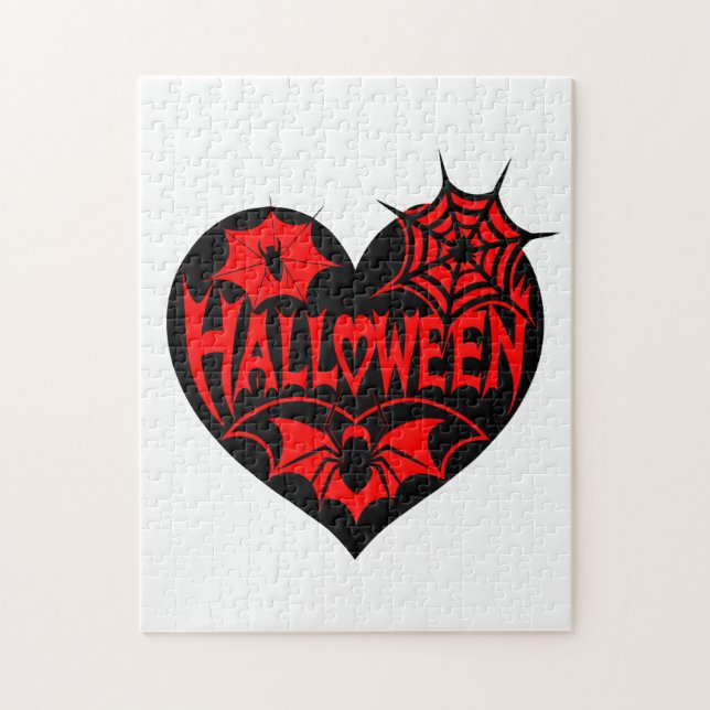 Halloween-Herz, schwarze Herzform, Spinnennetz Puzzle (Vertikal)