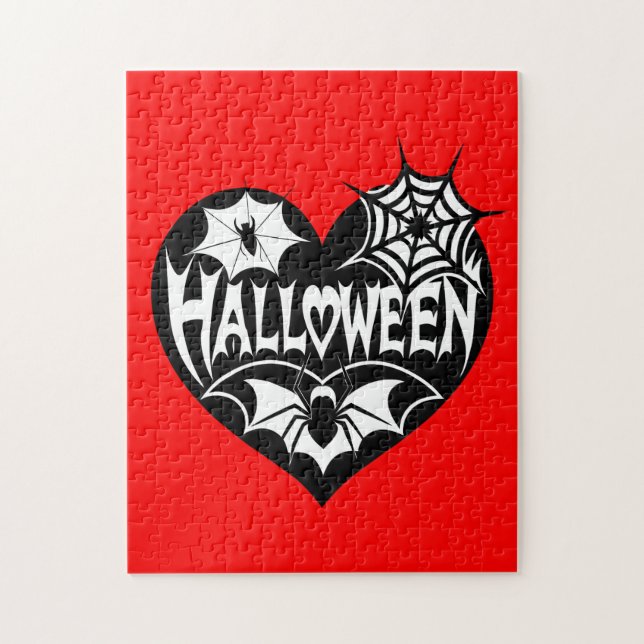 Halloween-Herz, schwarze Herzform, Spinnennetz Puzzle (Vertikal)