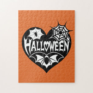Halloween-Herz, schwarze Herzform, Spinnennetz Puzzle