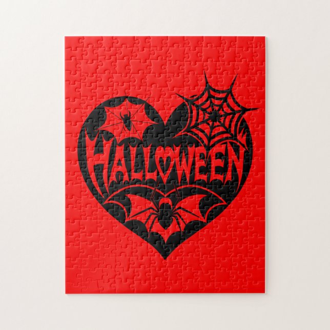 Halloween-Herz, schwarze Herzform, Spinnennetz Puzzle (Vertikal)