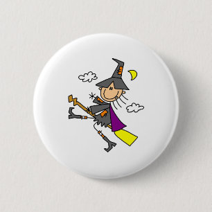 Halloween Hexe auf Besen Button