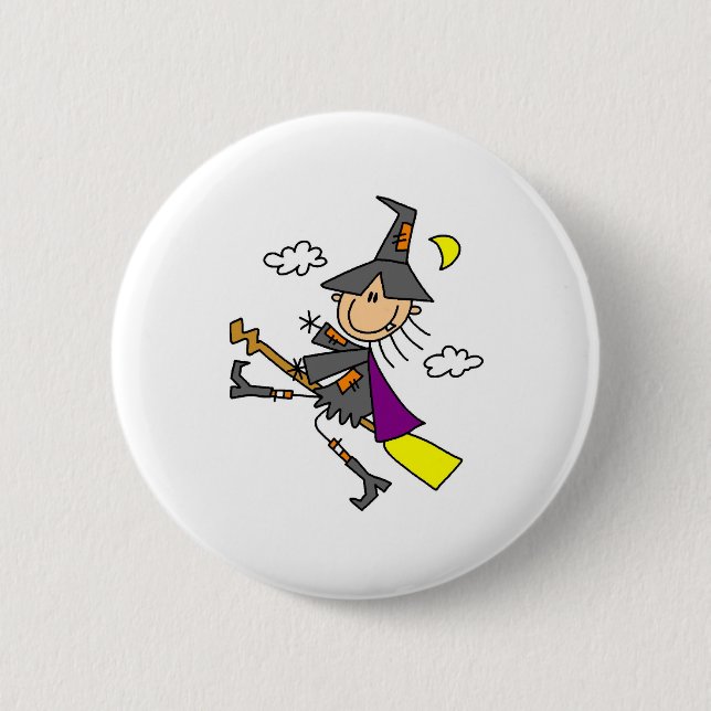 Halloween Hexe auf Besen Button (Vorderseite)