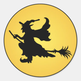 Halloween Hexe auf Besensticker Runder Aufkleber