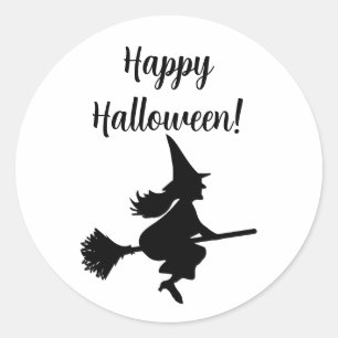 Halloween Hexe auf Broom Flying Runder Aufkleber