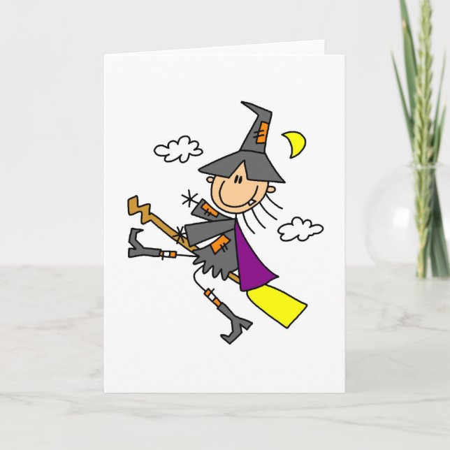 Halloween Hexe auf Broom Karte (Vorderseite)