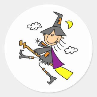 Halloween Hexe auf Broom Runder Aufkleber