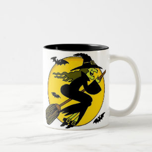 Halloween Hexe auf Broomstick Zweifarbige Tasse