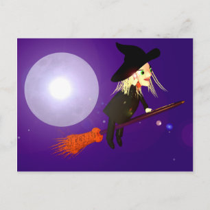 Halloween Hexe auf dem Handy Postkarte
