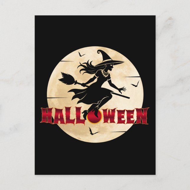 Halloween Hexe auf dem Zimmer Postkarte (Vorderseite)