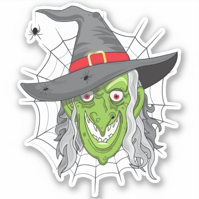 Halloween Hexe Aufkleber (Vorderseite)