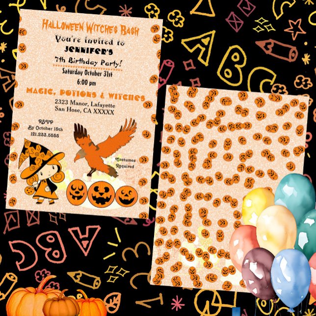 Halloween Hexe Bash Kürbislaterne Geburtstagsparty Einladung (Halloween Witch Bash Jack O Lantern Birthday Party Invitation)
