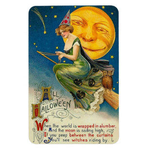 Halloween-Hexe beim Vorbeireiten Vintage Magnet